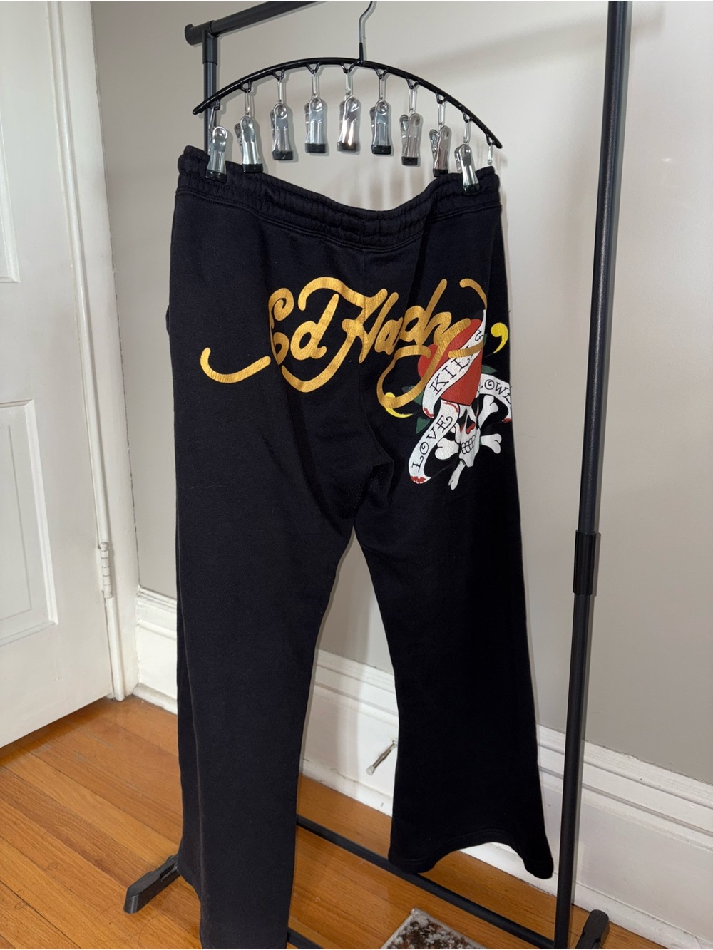 Ed Hardy Black Joggers with Gold Script and Red-White Skull Detail